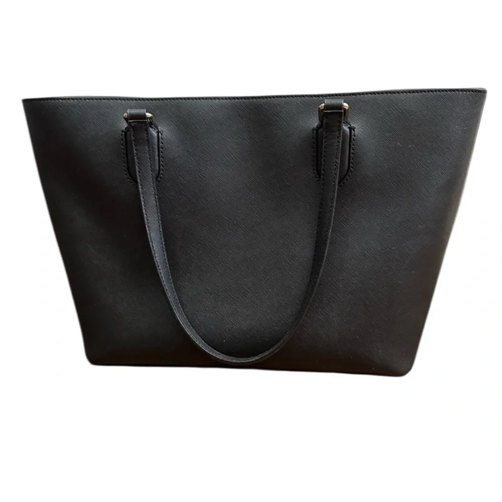 Kate Spade New York Black Leather Zip Top Tote Bag EUC - Picture 2 of 5